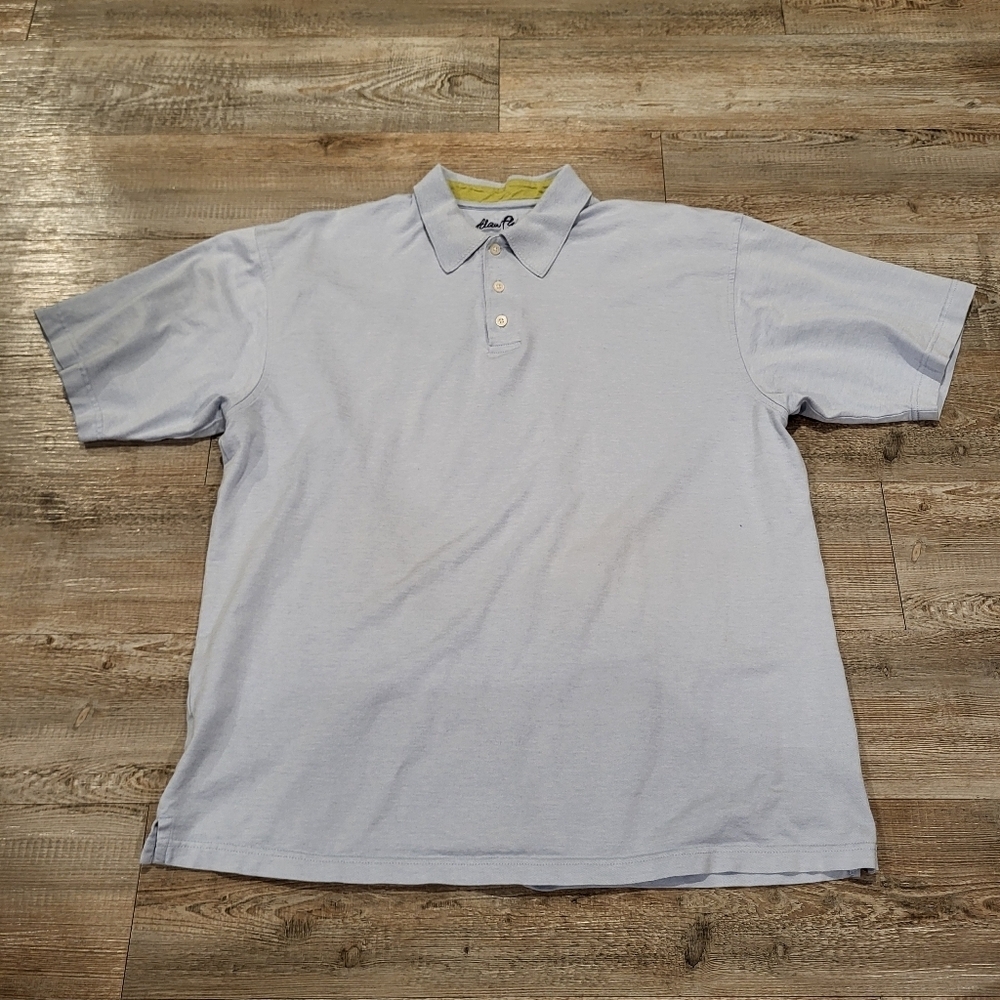 Alan Flusser Pique Polo Shirt Cotton Grey Blue Mens Size Large